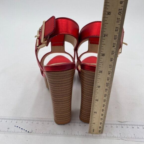 YDN Red T-Strap Stacked Chunky High Heel Ankle Strap Platform Open Toe Sandals - Picture 5 of 8